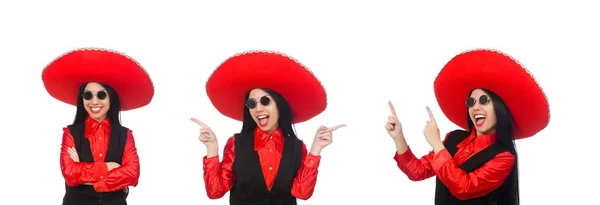 Mexicaanse vrouw in grappige concept op wit — Stockfoto