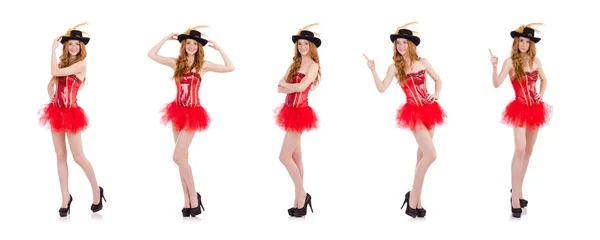 Menina de cabelo vermelho em traje de carnaval isolado em branco — Fotografia de Stock