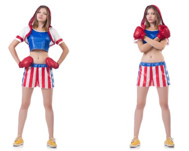 Genç bayan boksör, beyaz tenli. 