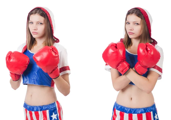 Mladá žena boxer izolované na bílém — Stock fotografie