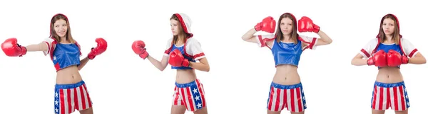 Boxeador femenino joven aislado en blanco —  Fotos de Stock