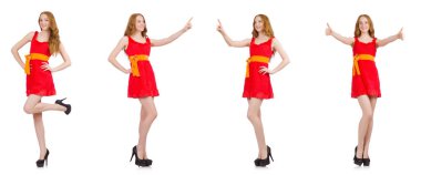 Genç güzel kız izole üzerinde beyaz basarak