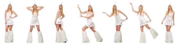 Blond vlasy žena v Maškarním kostýmu izolované na bílém — Stock fotografie