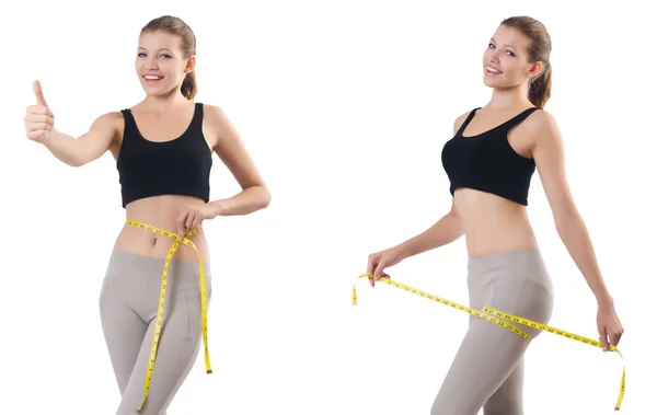 Young woman with meter doing exercises — Stock Photo, Image