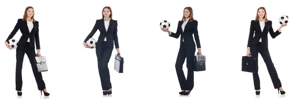 Businesslady with ball on white — Stock Photo, Image