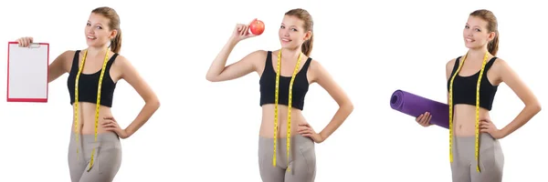 Young woman with meter doing exercises — Stock Photo, Image