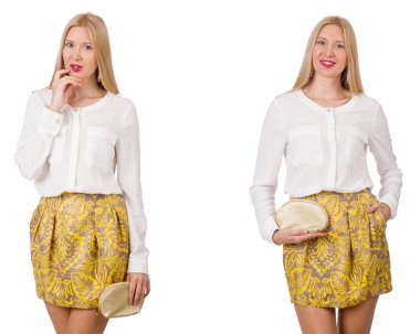 Kadın kolajı beyaz üzerinde izole görünüyor.