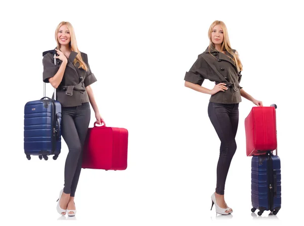 Hermosa mujer con maleta en concepto de vacaciones — Foto de Stock