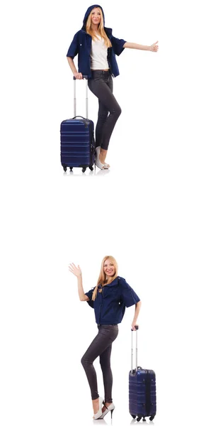 Beautiful woman with suitcase in vacation concept — Stock Photo, Image