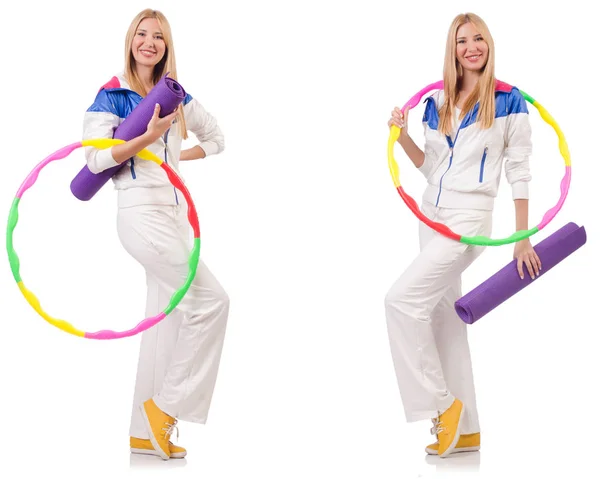 Belle femme avec hula hoop isolé sur blanc — Photo