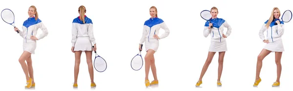 Junge schöne Dame spielt Tennis isoliert auf weiß — Stockfoto