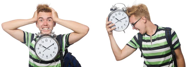 Young student with alarm-clock in time management concept — Stock Photo, Image