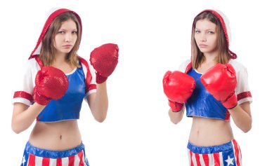 Genç bayan boksör, beyaz tenli. 