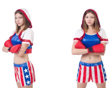 Genç bayan boksör, beyaz tenli. 