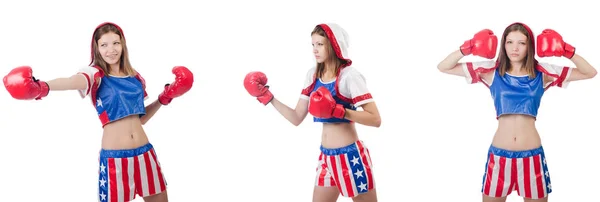 Boxeador femenino joven aislado en blanco — Foto de Stock