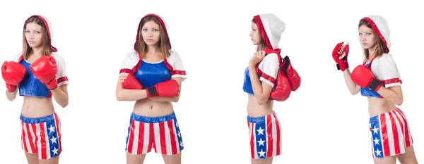 Boxeador femenino joven aislado en blanco — Foto de Stock