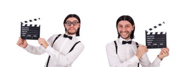 Genç beyefendi beyaz izole Klaket ile