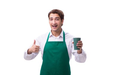 Beyaz arka planda izole genç barista