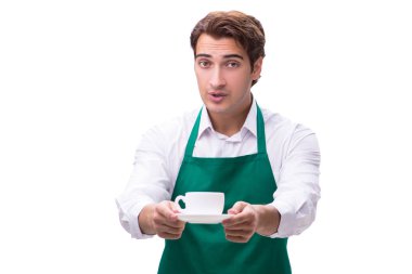 Beyaz arka planda izole genç barista
