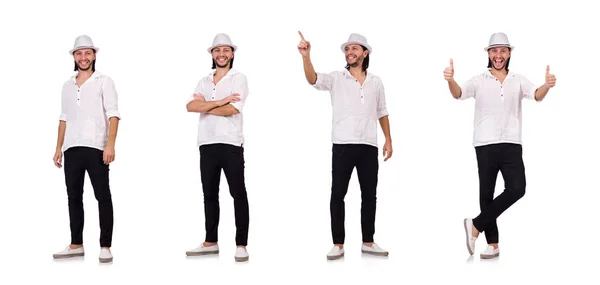 Mladý muž v klobouku izolovaný na bílém — Stock fotografie