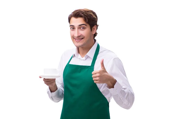 Jonge barista geïsoleerd op witte achtergrond — Stockfoto