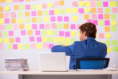 Çelişkili öncelikler konseptinde genç yakışıklı bir adam