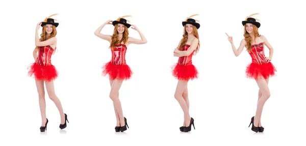 Kızıl saçlı kız beyaz izole karnaval kılık — Stok fotoğraf
