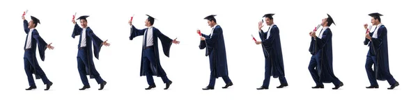 Joven feliz con su graduación aislado en blanco —  Fotos de Stock