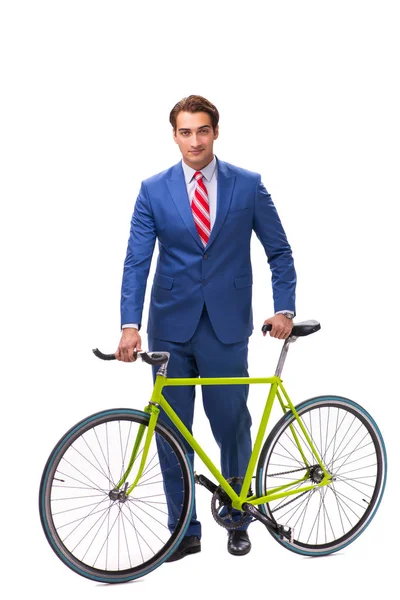 Joven Hombre Negocios Con Bicicleta Para Viajar Oficina — Foto de Stock
