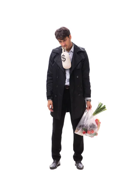 Junger gutaussehender Mann mit Gemüsesorten im Einkaufskonzept — Stockfoto