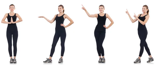 Young woman doing exercises isolated on white — Stock Photo, Image