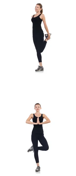 Молодая женщина делает упражнения изолированы на белом — стоковое фото