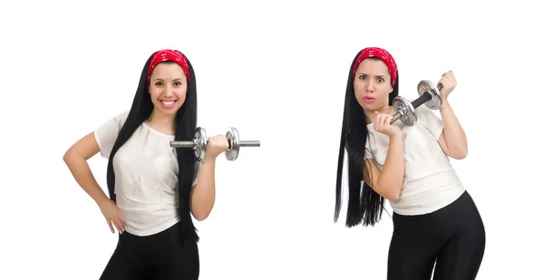 Mujer joven haciendo ejercicio con pesas — Foto de Stock