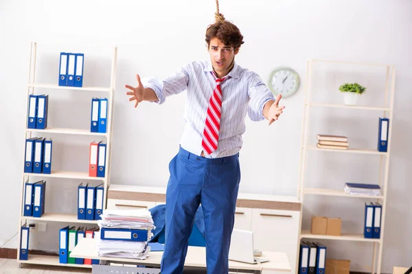 Desperate businessman thinking of committing suicide hanging — Stock Photo, Image