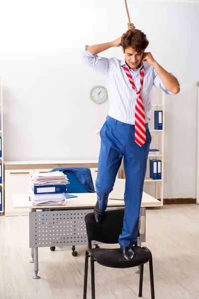 Desperate businessman thinking of committing suicide hanging — Stock Photo, Image