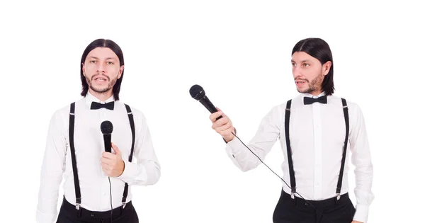 Funny man singing isolated on the white Stock Picture