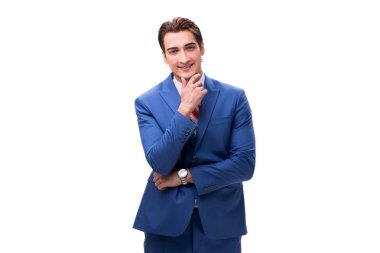 Yakışıklı genç iş adamı beyaz arka planda izole edilmiş.