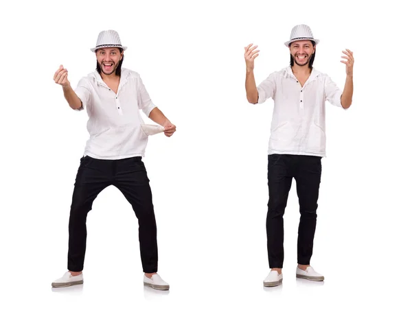 Jeune homme au chapeau isolé sur blanc — Photo