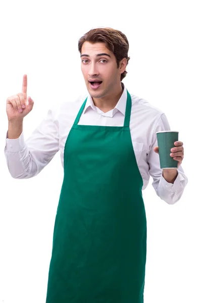 Jonge barista geïsoleerd op witte achtergrond — Stockfoto