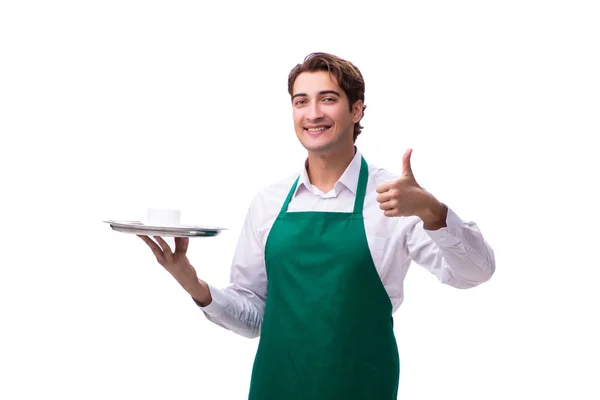 Young waiter isolated on white background — Stock Photo, Image