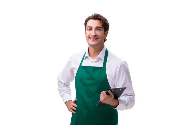 Young waiter isolated on white background — Stock Photo, Image