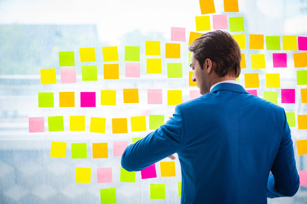 Young handsome employee with many conflicting priorities   