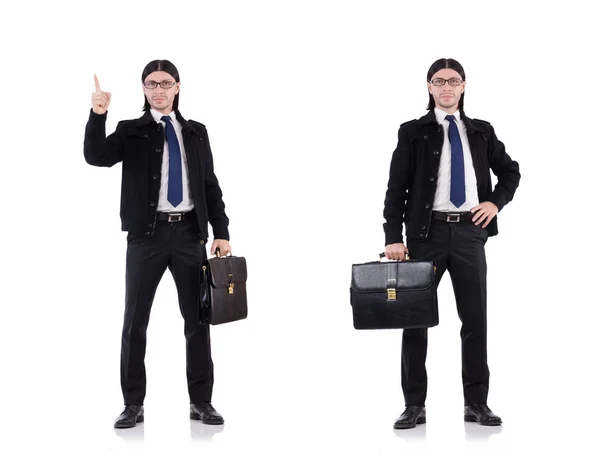 Young businessman holding briefcase isolated on white — Stock Photo, Image