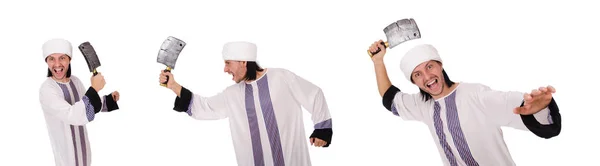 Homme arabe avec hache sur blanc — Photo