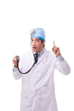 Genç yakışıklı Doktor otolaryngologist beyaz izole 