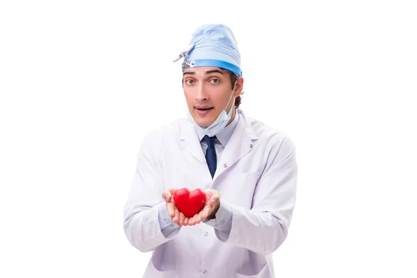 Mladý pohledný doktor kardiolog izolované na bílém — Stock fotografie