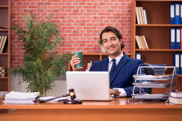 Jonge knappe advocaat werkt in zijn kantoor — Stockfoto