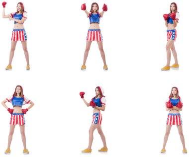 Genç bayan boksör, beyaz tenli. 