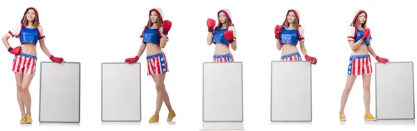 Vrouwelijke bokser met geïsoleerd op wit bord — Stockfoto
