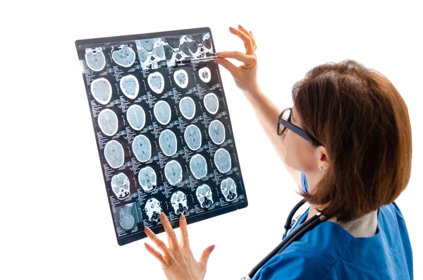 Female doctor radiologist isolated on white — Stock Photo, Image